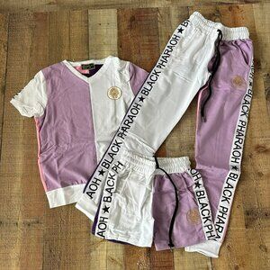 Black Pharaoh Womens Sweat suite set short sleeve top short joggers pink purple